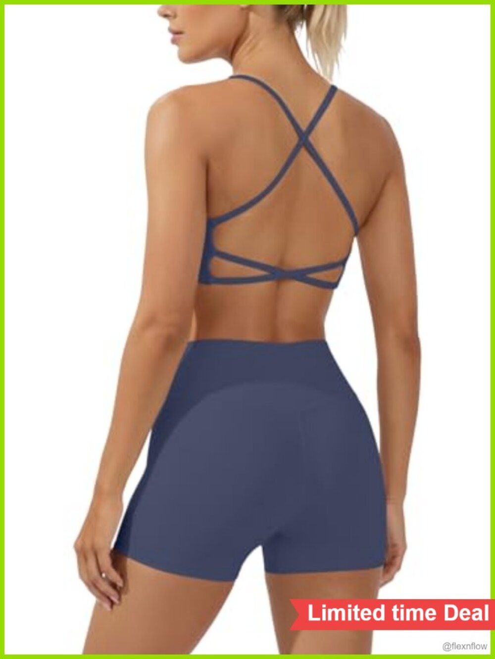 2 Piece Workout Set Women Criss Cross Back High Waisted Biker Shorts No Front
